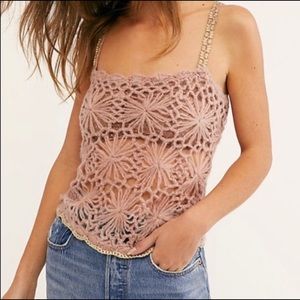 Free People Rose Garden Tank Top floral knit embroidered size M/L